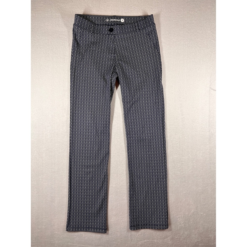 Betabrand Dress Pant Yoga Pants Navy Diamond Print Straight Leg Trousers Medium